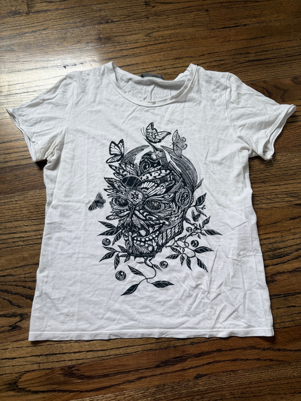 Alexander McQueen White Cotton Skull & Floral Graphic Tee
